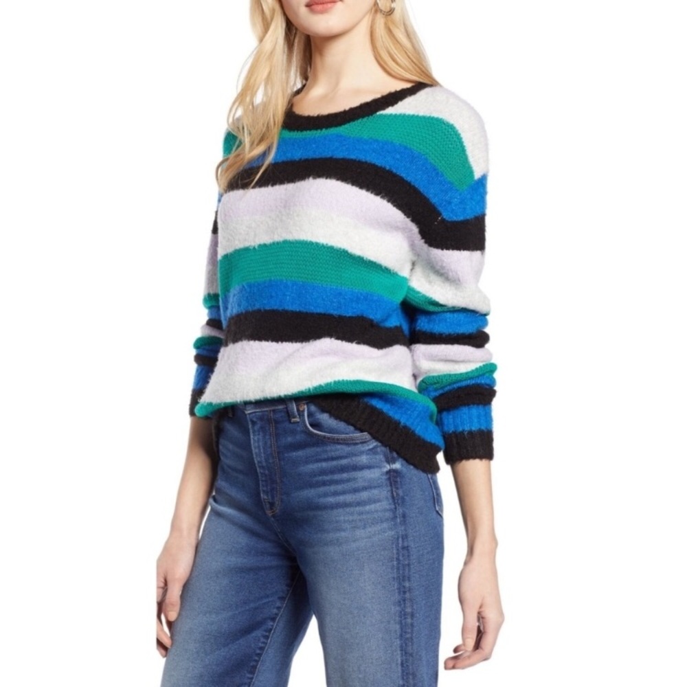 Halogen Striped Bow Back Pullover Sweater